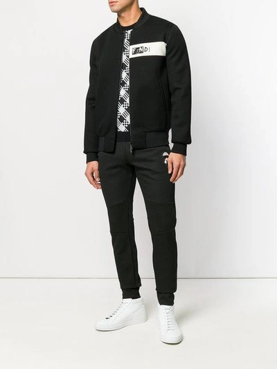 Shop Fendi Logo Patch Bomber Jacket In Black