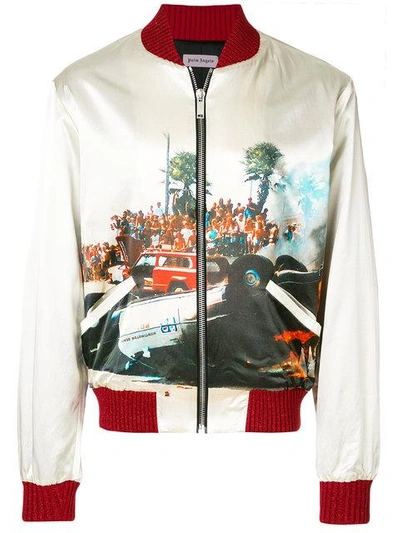 Shop Palm Angels Printed Bomber Jacket In Neutrals