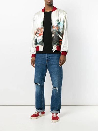Shop Palm Angels Printed Bomber Jacket In Neutrals