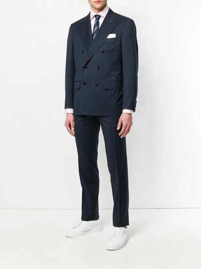 Shop Kiton Double Breasted Suit In Blue