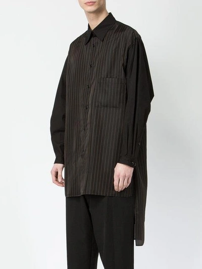 Shop Yohji Yamamoto Long Striped Shirt In Black