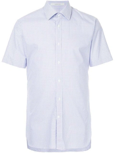 Shop Gieves & Hawkes Checked Short-sleeves Shirt In Blue