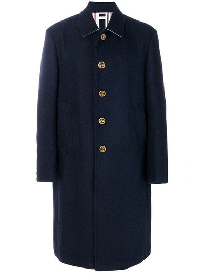 Shop Thom Browne Relaxed Bal Collar Overcoat Shell In Navy Double Face Melton - Blue