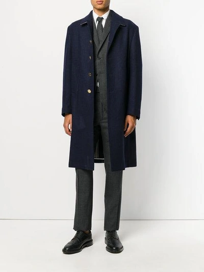 Shop Thom Browne Relaxed Bal Collar Overcoat Shell In Navy Double Face Melton - Blue