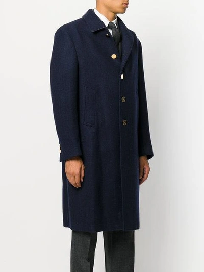 Shop Thom Browne Relaxed Bal Collar Overcoat Shell In Navy Double Face Melton - Blue