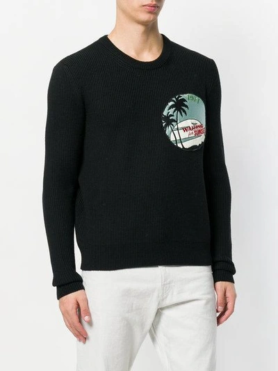 Shop Saint Laurent Patch Ribbed Sweater In Black