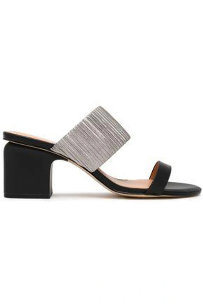 Shop Halston Heritage Woman Kimberly Metallic Elastic And Leather Sandals Black