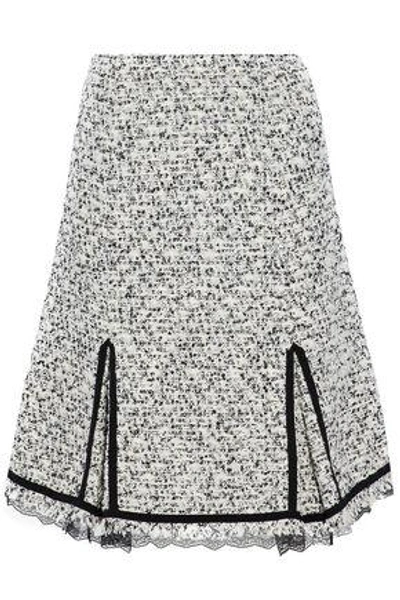 Shop Giambattista Valli Woman Lace-trimmed Cotton-blend Bouclé-tweed Skirt Stone