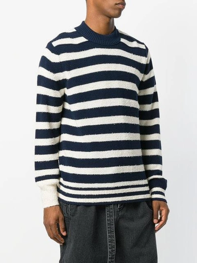 Shop Sacai Striped Mock Neck Sweater - Blue