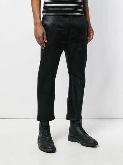 Shop Cedric Jacquemyn Cropped Waxed Trousers In Black