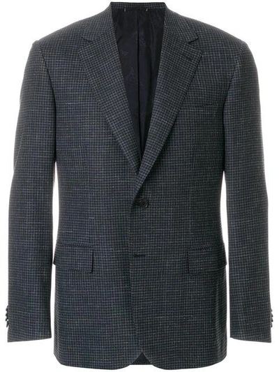 Shop Brioni Boxy Checked Blazer In Blue