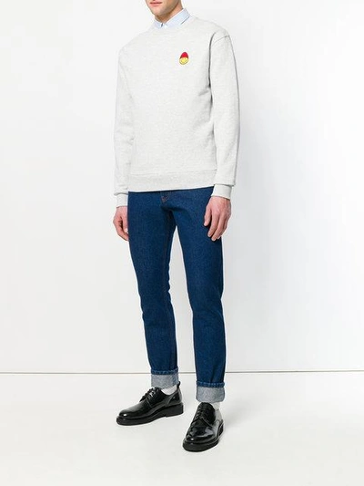 Shop Ami Alexandre Mattiussi Crew Neck Sweatshirt Smiley Patch In Grey
