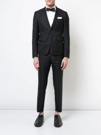 Shop Thom Browne High Armhole Tuxedo And Low Rise Skinny Trouser With Grosgrain Tipping In Super 120's Twill In Black