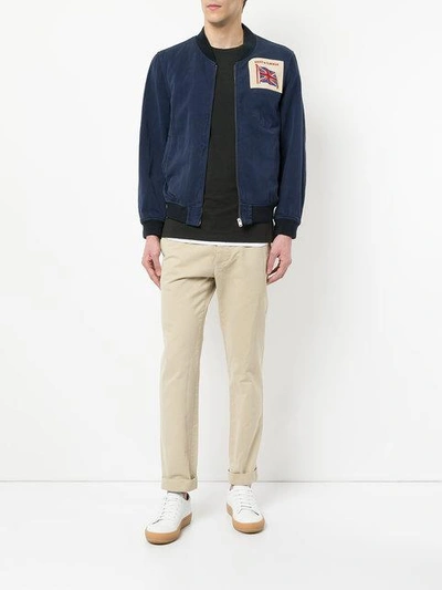 Shop Kent & Curwen Logo Patch Bomber Jacket In Blue