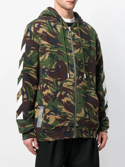 Shop Off-white Camouflage Zipped Hoodie - Green