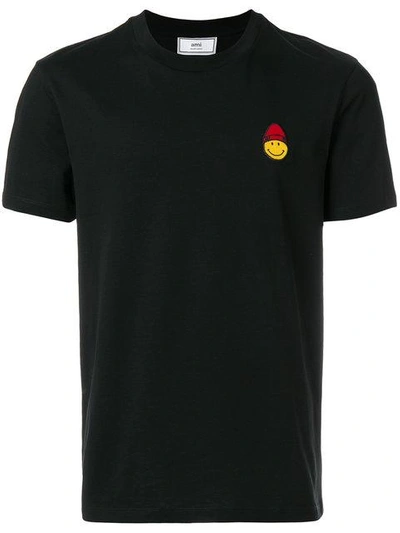 Shop Ami Alexandre Mattiussi Crew Neck T-shirt Smiley Patch In Black