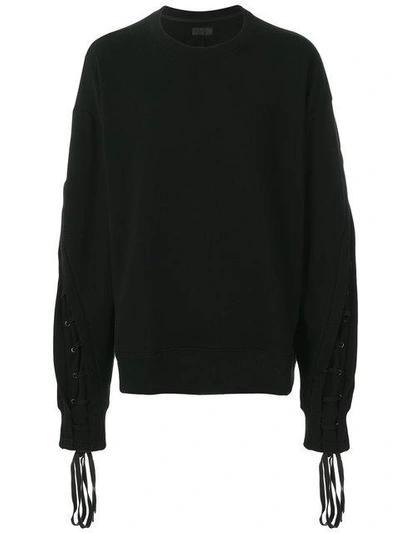 Shop D.gnak By Kang.d Lace-up Sleeve Sweatshirt In Black