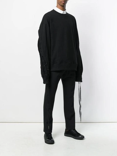 Shop D.gnak By Kang.d Lace-up Sleeve Sweatshirt In Black