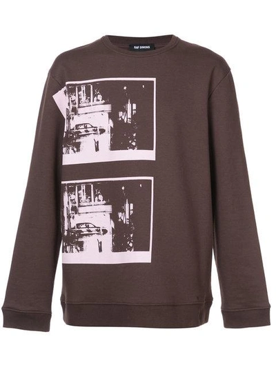 Shop Raf Simons Long Sleeved Photographic Pullover - Brown