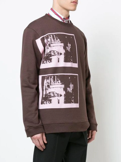 Shop Raf Simons Long Sleeved Photographic Pullover - Brown