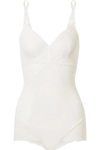 Shop Spanx Spotlight Stretch-tulle And Lace Bodysuit In White