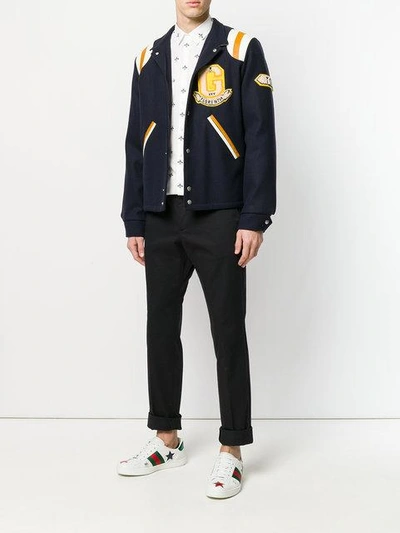 Shop Gucci Embroidered Bomber Jacket In Blue