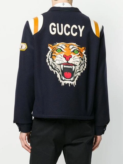 Shop Gucci Embroidered Bomber Jacket In Blue
