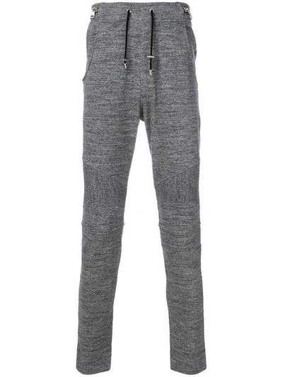 Shop Balmain Ribbed Trim Sweatpants In Grey
