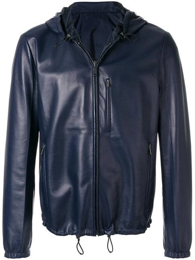 Shop Prada Reversible Hooded Jacket In Blue