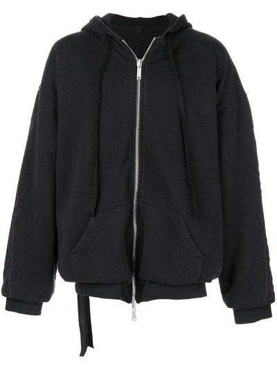 Shop Ben Taverniti Unravel Project Zipped Up Embroidered Hoodie In 1010 Black Black
