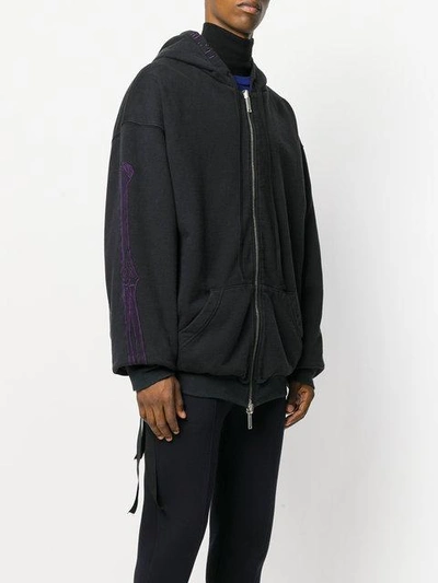 Shop Ben Taverniti Unravel Project Zipped Up Embroidered Hoodie In 1010 Black Black