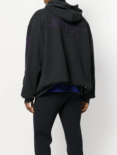 Shop Ben Taverniti Unravel Project Zipped Up Embroidered Hoodie In 1010 Black Black