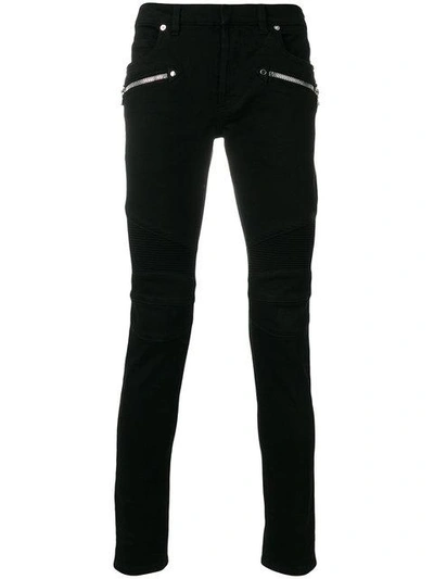 Shop Balmain Zip Detail Biker Jeans In Black