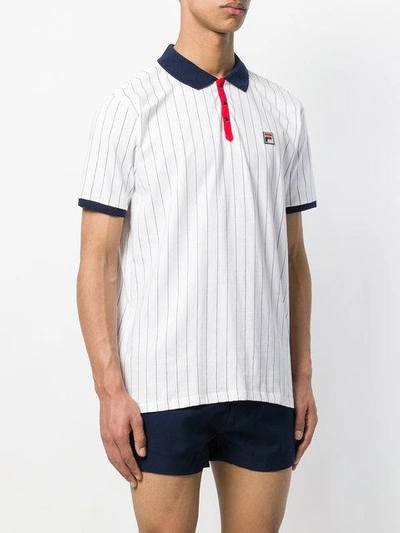 White Line Striped Polo Shirt In White - White | ModeSens