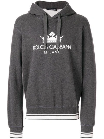 Shop Dolce & Gabbana Logo Print Hoodie - Grey