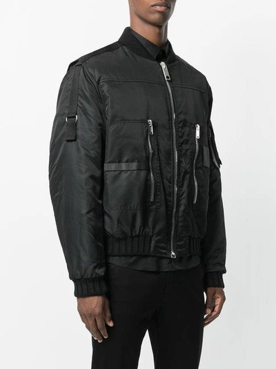 Shop Les Hommes Zipped Bomber Jacket In Black