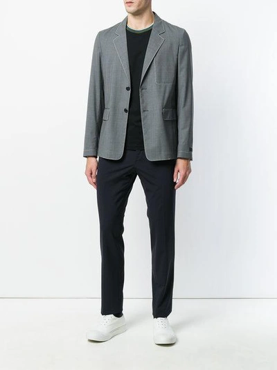 Shop Prada Contrast Stitch Blazer In Grey