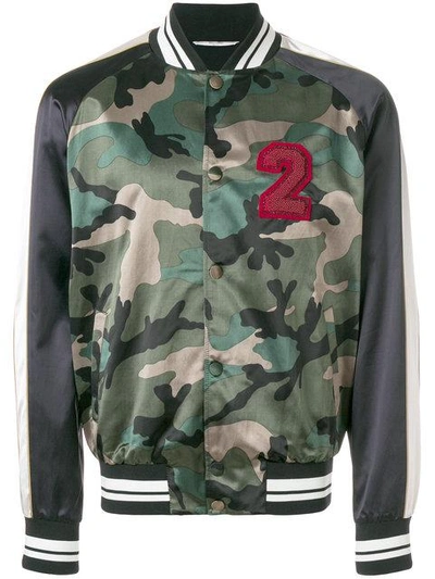 Shop Valentino Camouflage Bomber Jacket In Green