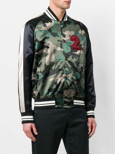 Valentino Beaded Logo Camo Satin Bomber Jacket In Green