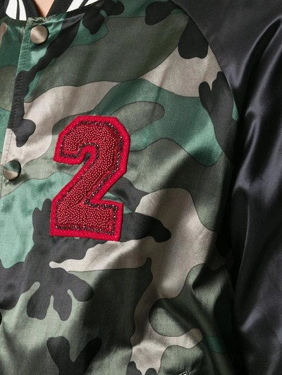 Valentino Beaded Logo Camo Satin Bomber Jacket In Green