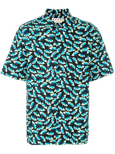 Shop Marni Novelty Print Shirt In Blue