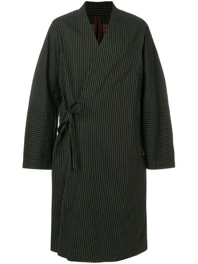 Shop Ziggy Chen Striped Crossover Belted Coat