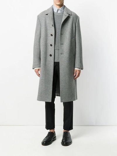 Shop Thom Browne Long Relaxed Bal Collar Overcoat In Grey