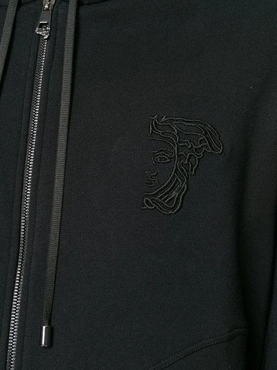 Shop Versace Logo Embroidered Hoodie In Black