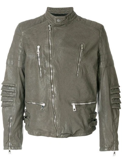 Shop Neil Barrett Distressed Leather Jacket - Green