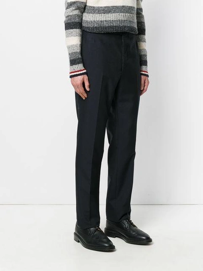 Shop Thom Browne Straight Fit Trousers - Blue