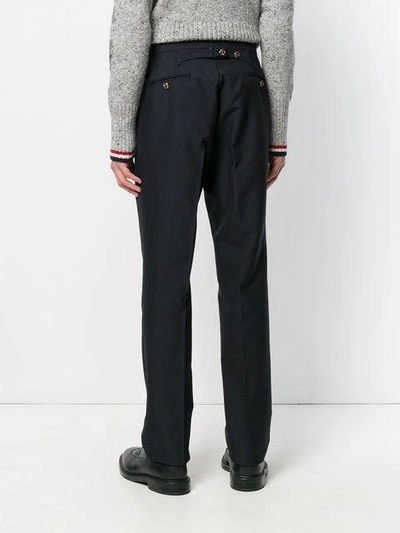 Shop Thom Browne Straight Fit Trousers - Blue