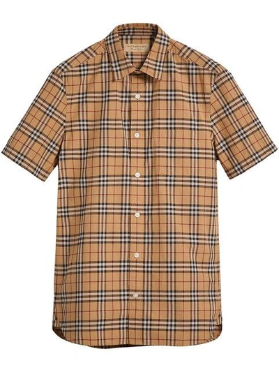 Shop Burberry Short-sleeve Check Cotton Shirt In Brown