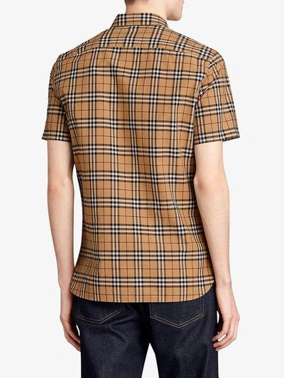 Shop Burberry Short-sleeve Check Cotton Shirt In Brown