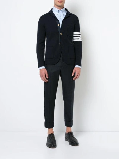 Shop Thom Browne Ribbed-knit Blazer In Blue